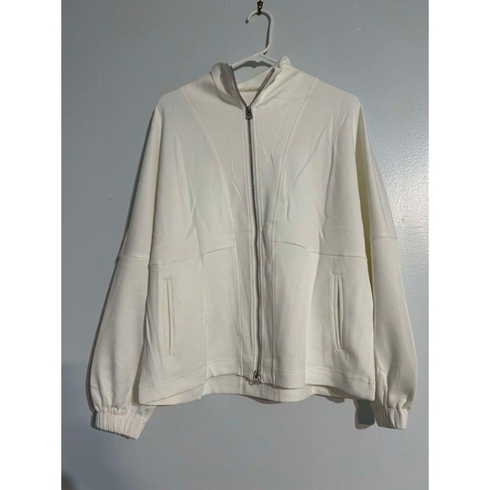 New Women Zipper Long Sleeves Jacket White M7D288 RYKCL7 Size S